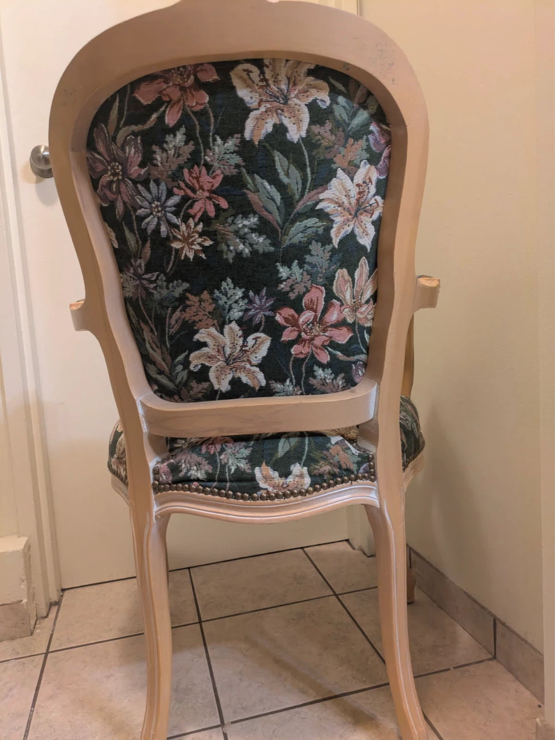 Floral Upholstered Accent Chair, Carved Wooden Frame - photo 4
