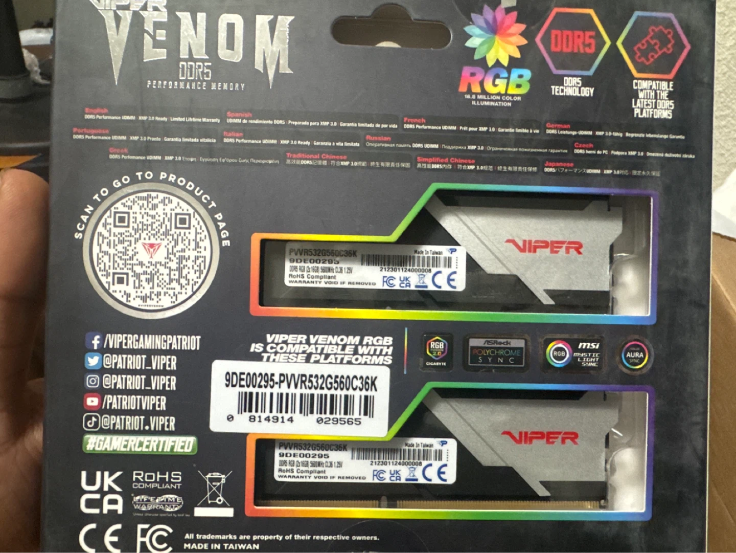 Patriot Viper Venom RGB DDR5 RAM 32GB (2x16GB) 5600MHz