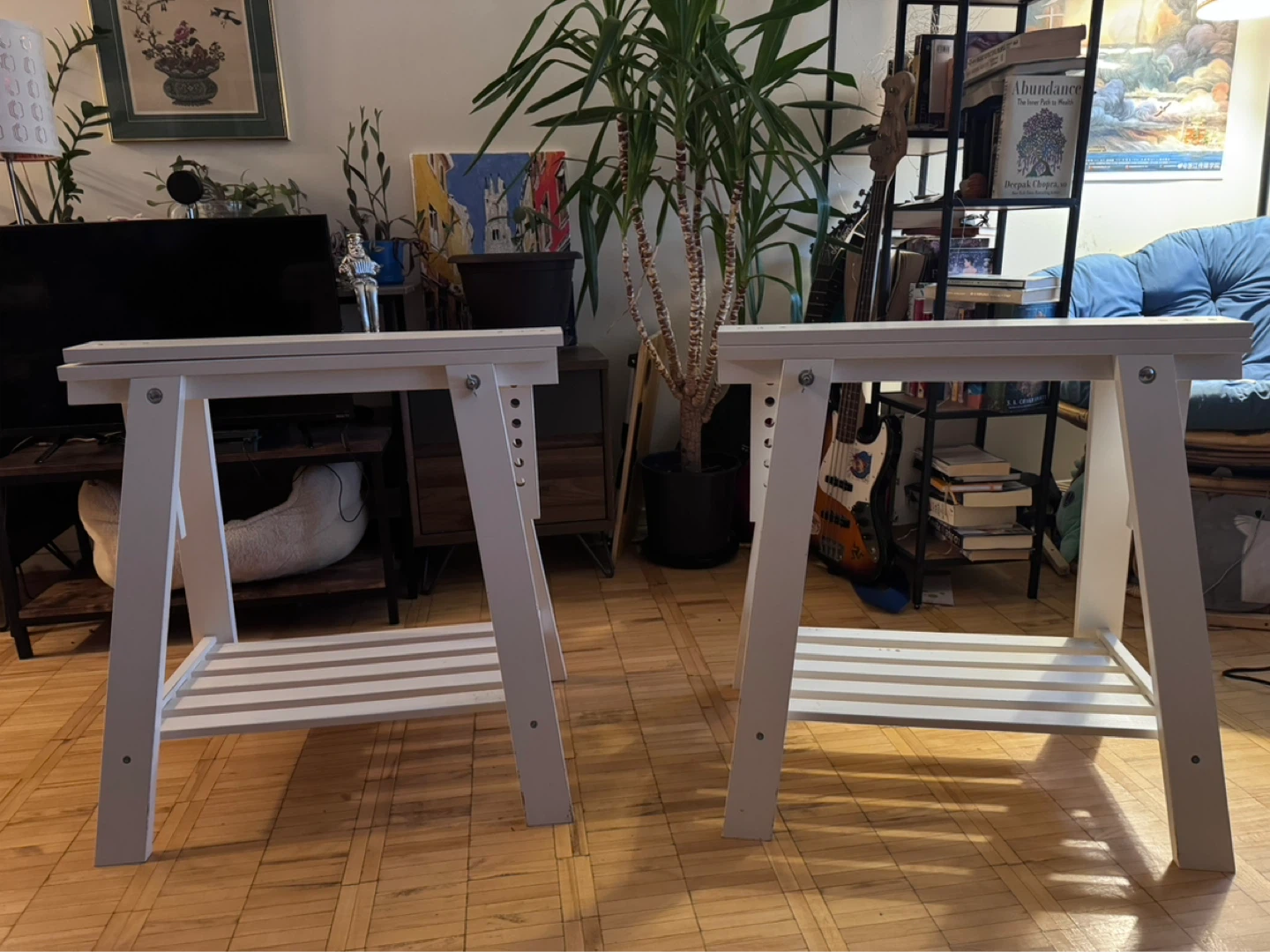 Pair of White trestle tables