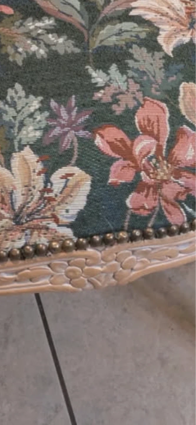 Floral Upholstered Accent Chair, Carved Wooden Frame - photo 5