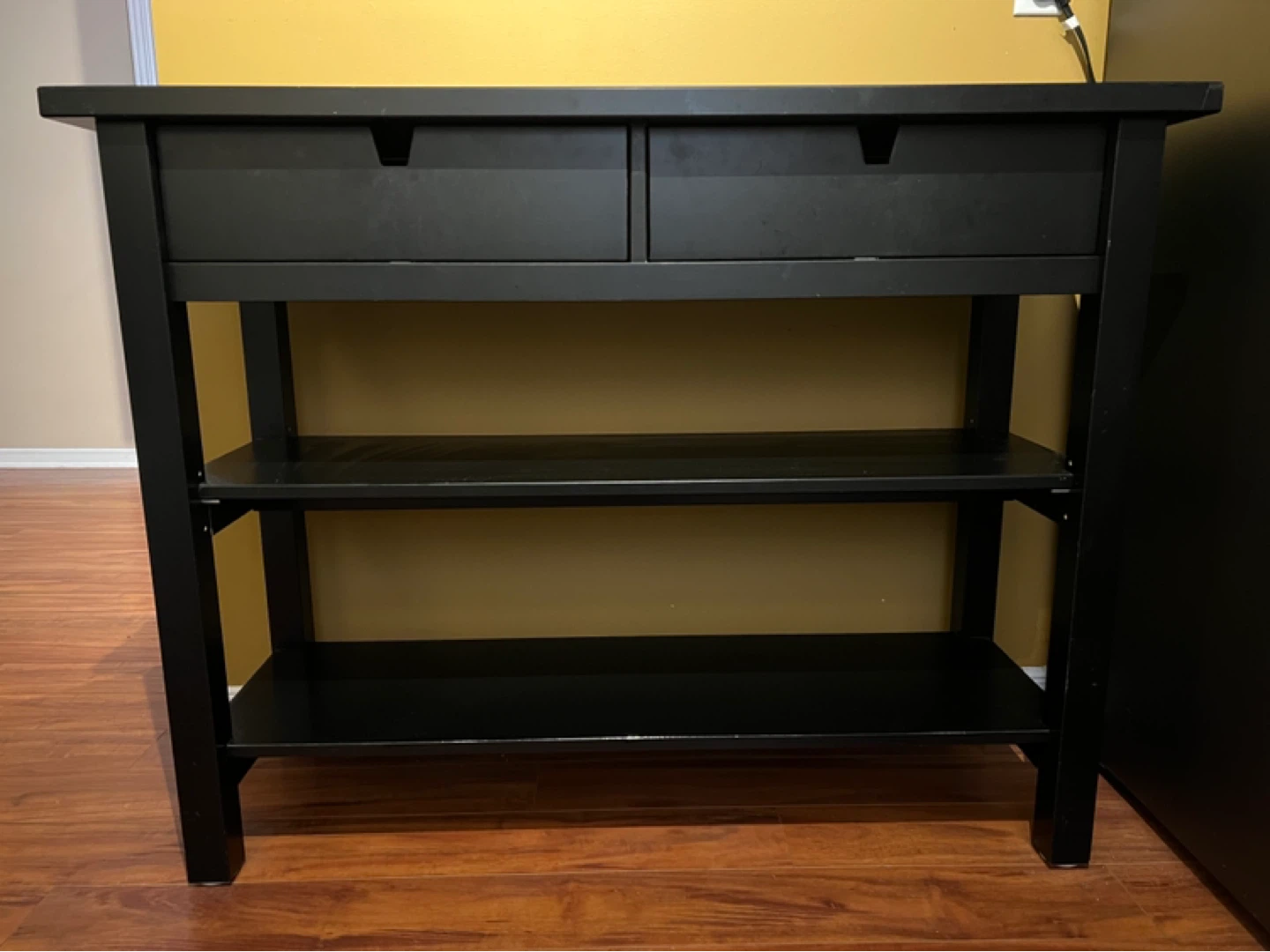 Black Console Table with Two Shelves and Two Drawers