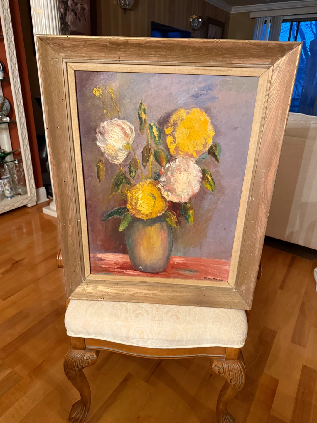 🥕Oil Painting of Yellow and White Roses in a Vase - photo 2