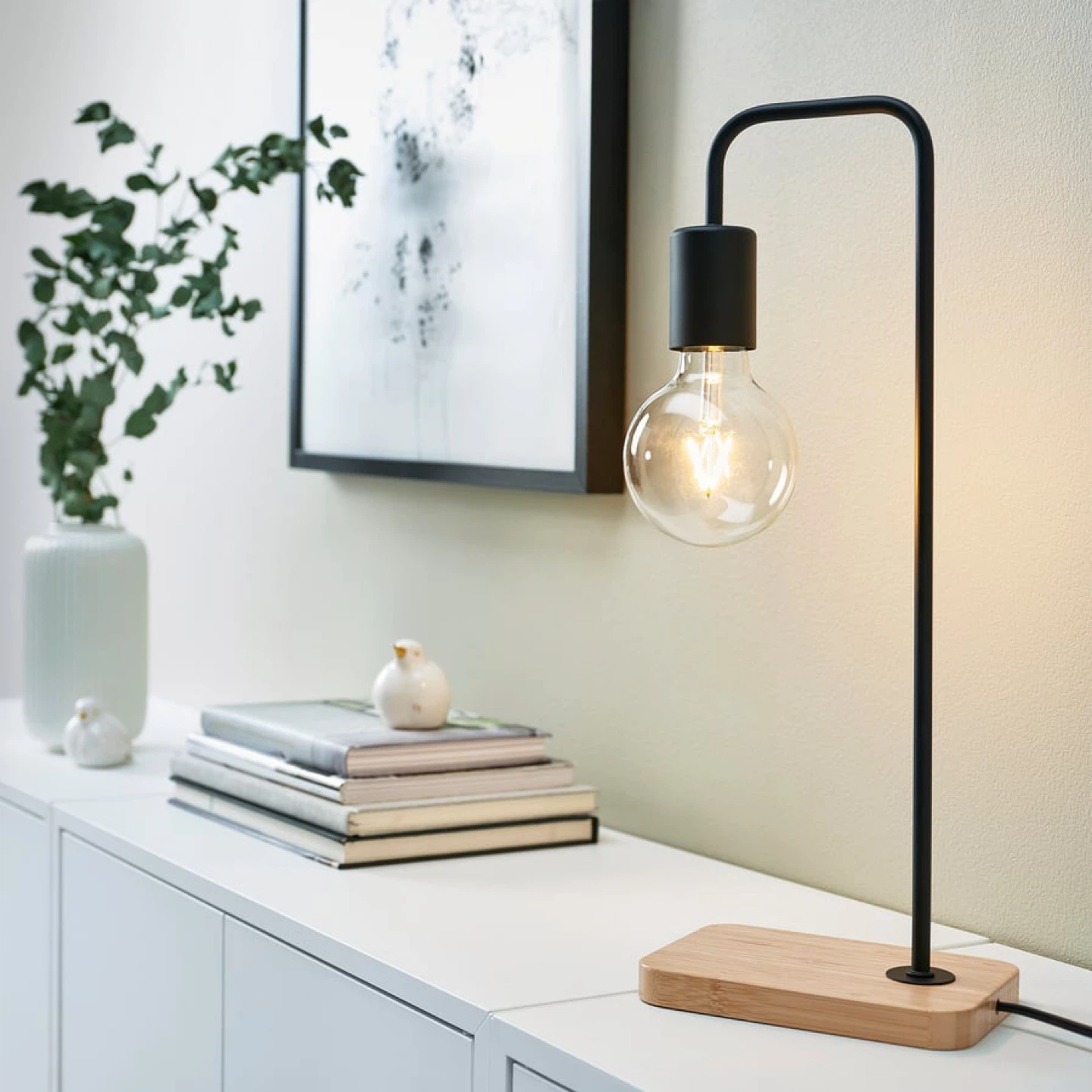 IKEA TVÄRHAND Table lamp, black/bamboo - photo 3