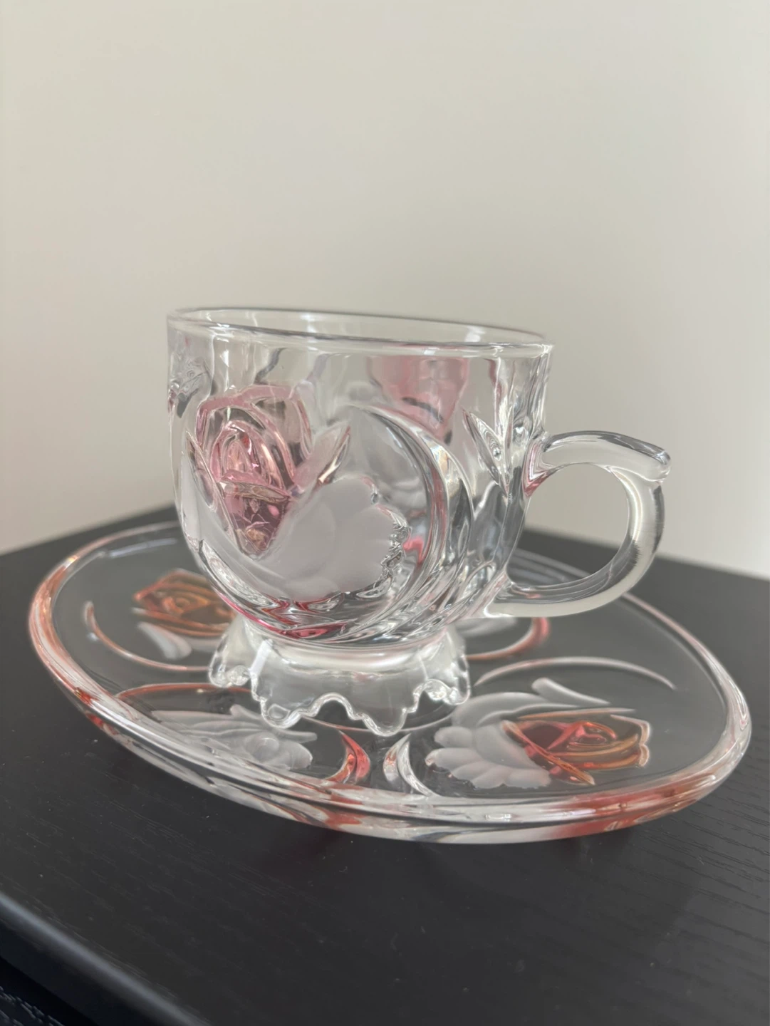 Vintage SOGA Glass Japan "Ice Rose" 5Tea Cups& 5Saucers Set - photo 3