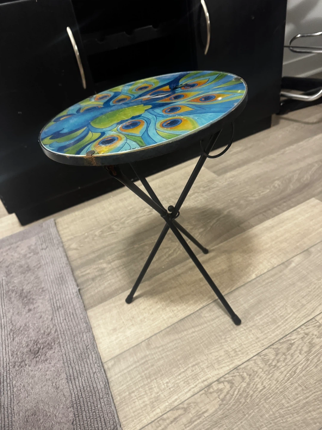Round Side Table with Peacock Design