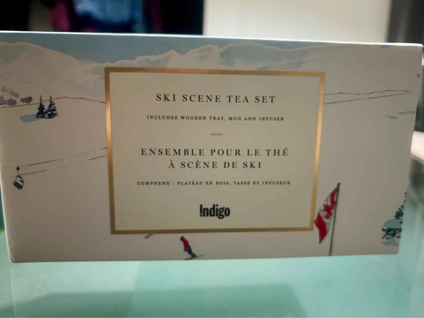 Indigo Ski Scene Tea Set with Mug, Infuser, and Spoon