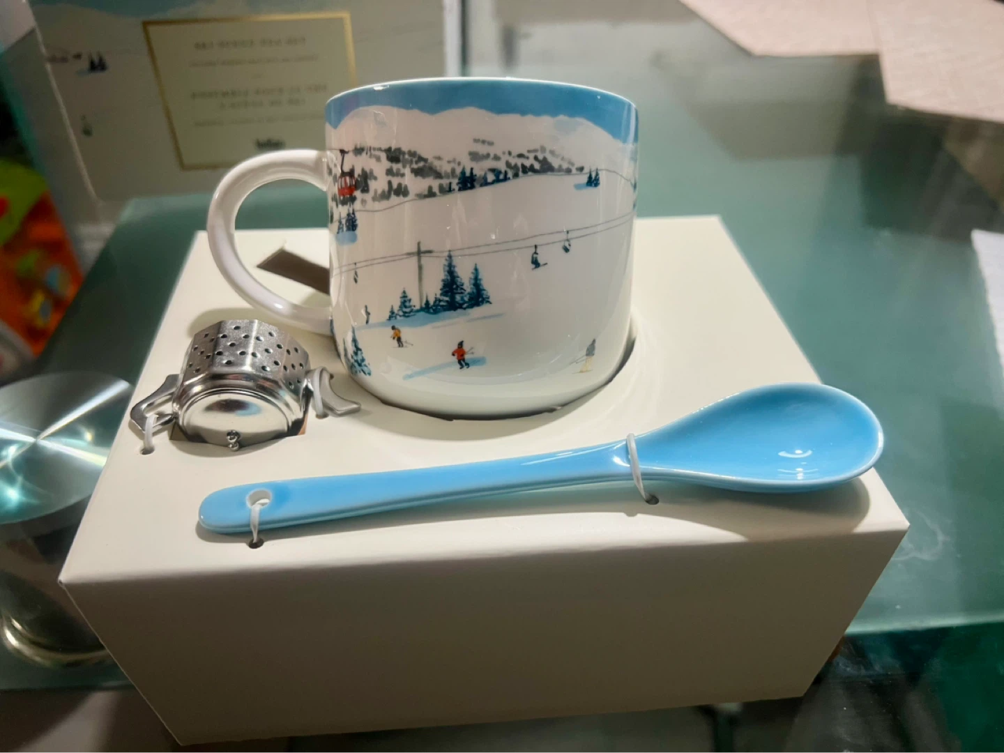Indigo Ski Scene Tea Set with Mug, Infuser, and Spoon - photo 3
