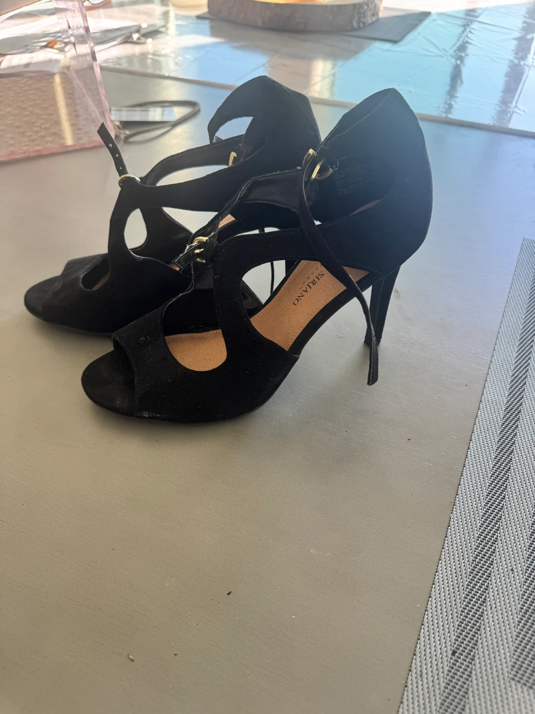 Christian Siriano Black Suede T-Strap Heels - photo 2