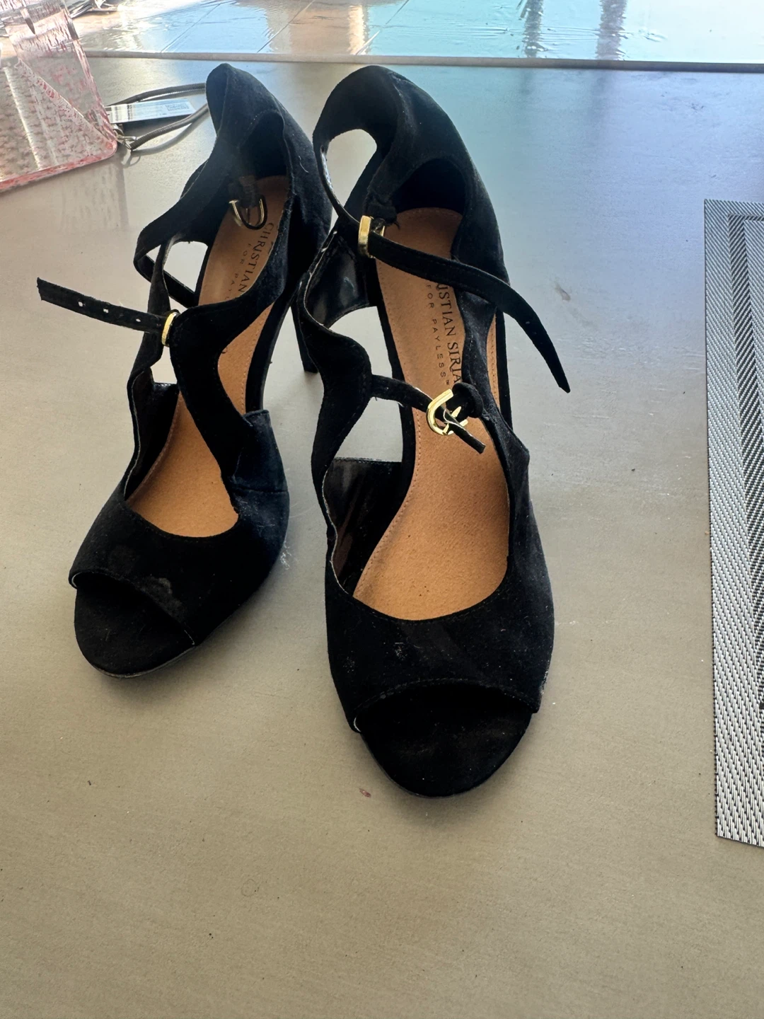 Christian Siriano Black Suede T-Strap Heels