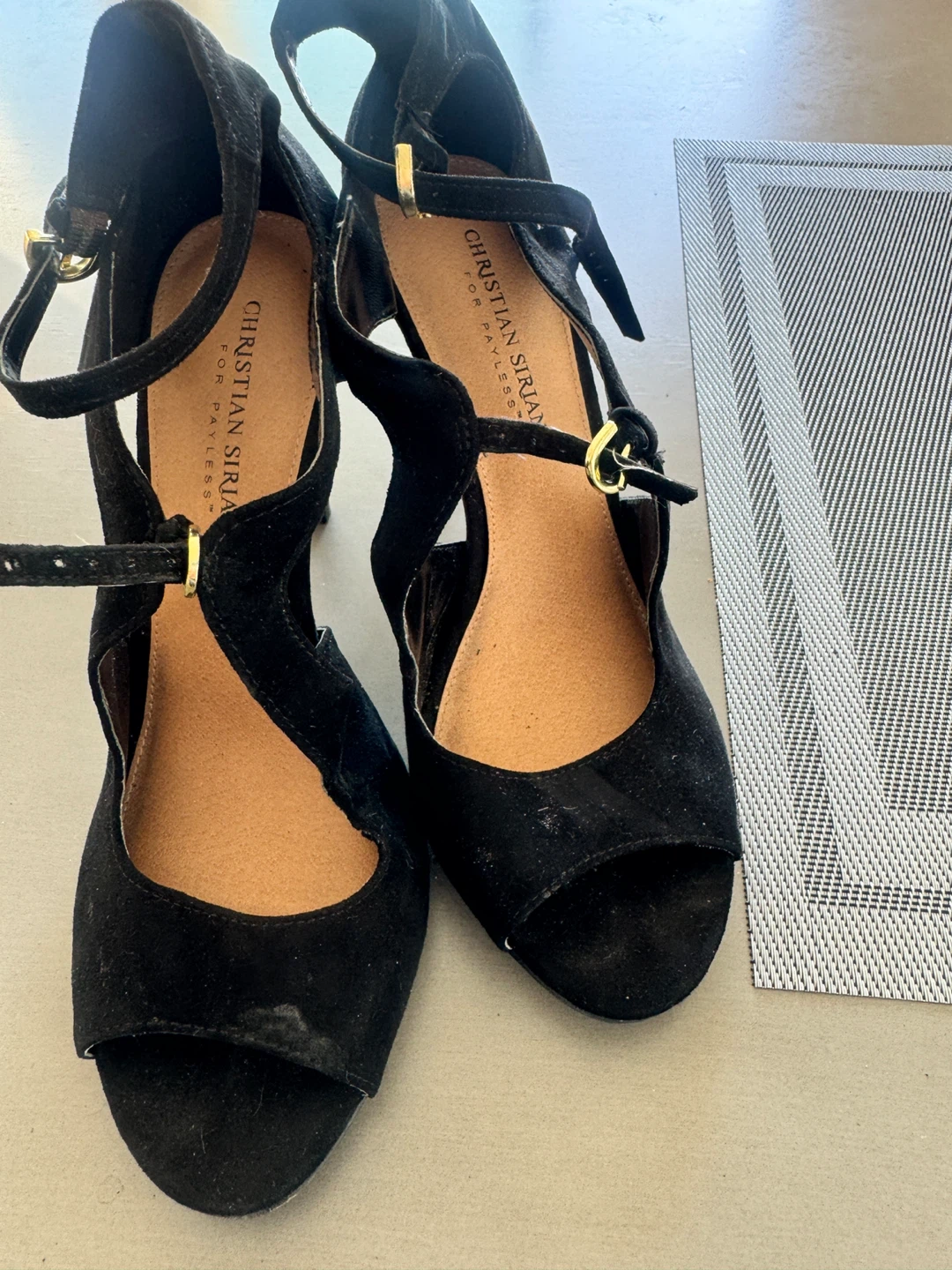 Christian Siriano Black Suede T-Strap Heels - photo 5