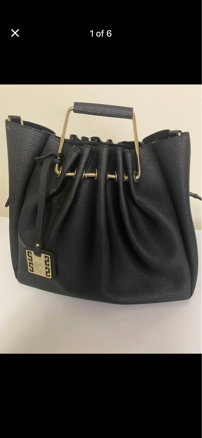 Black Faux Leather Bucket Bag