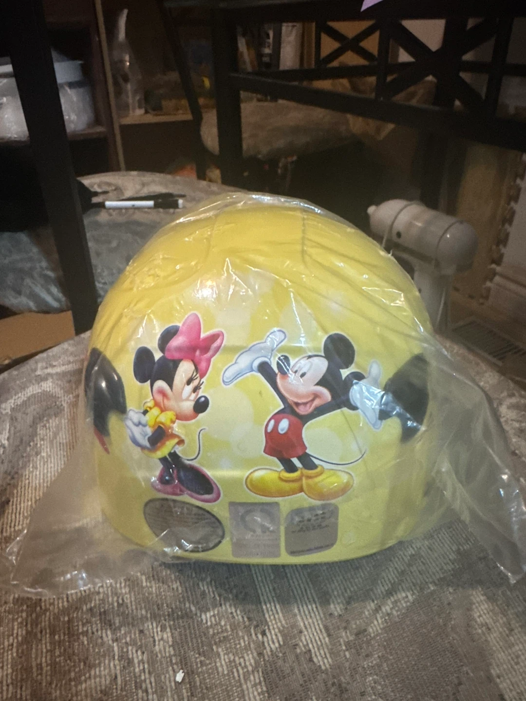 Yellow Children's Helmet with Mickey & Minnie Mouse