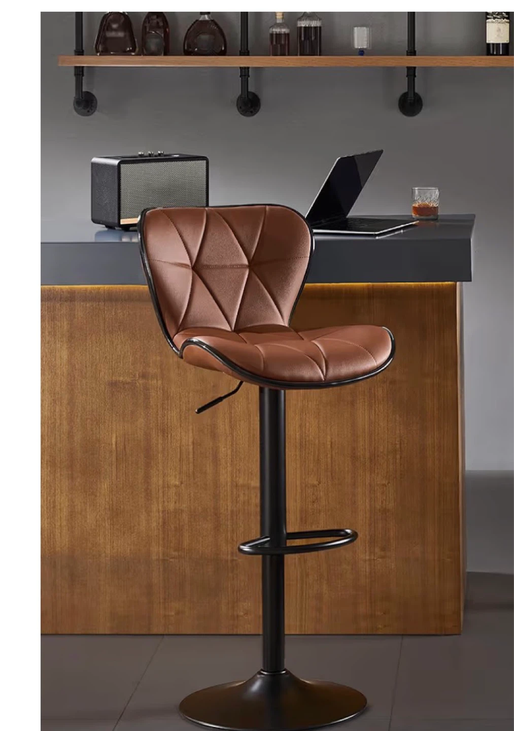 Adjustable Swivel Bar Stool - Brown Faux Leather