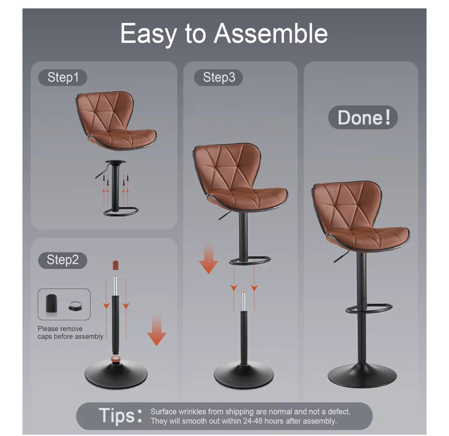 Adjustable Swivel Bar Stool - Brown Faux Leather - photo 2