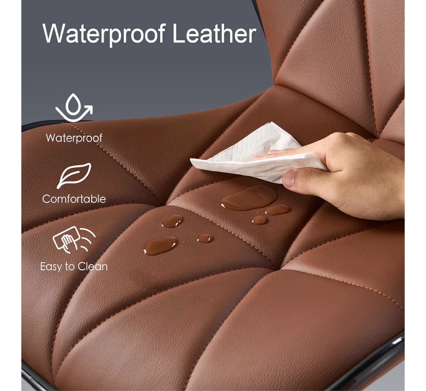 Adjustable Swivel Bar Stool - Brown Faux Leather - photo 4