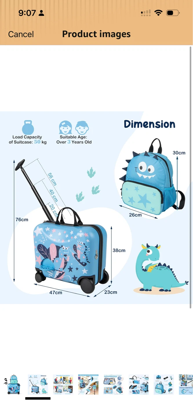 18" Kids Ride-on Hardshell Suitcase & 12" Backpack Set - photo 3