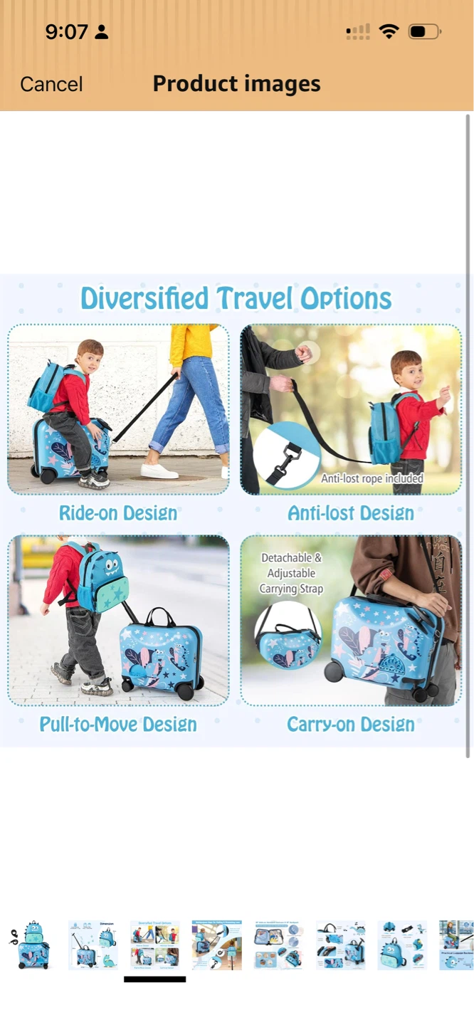 18" Kids Ride-on Hardshell Suitcase & 12" Backpack Set - photo 4