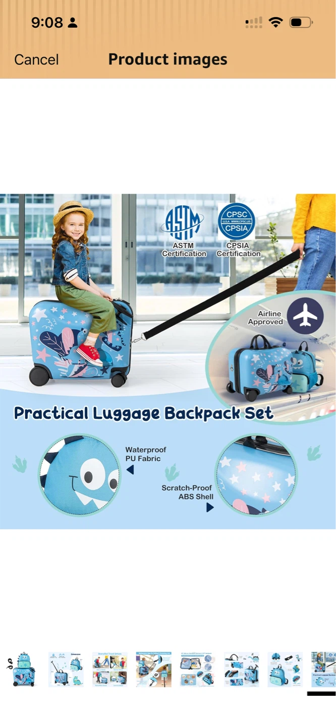 18" Kids Ride-on Hardshell Suitcase & 12" Backpack Set