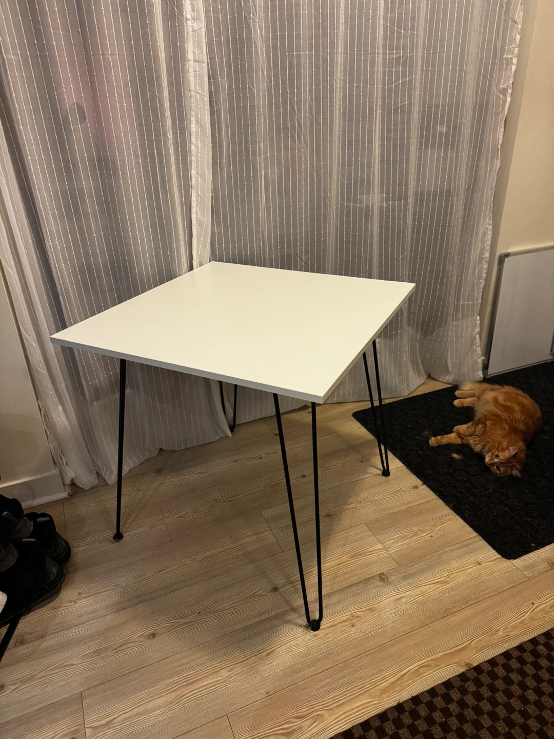 White Square Table with Black Hairpin Legs