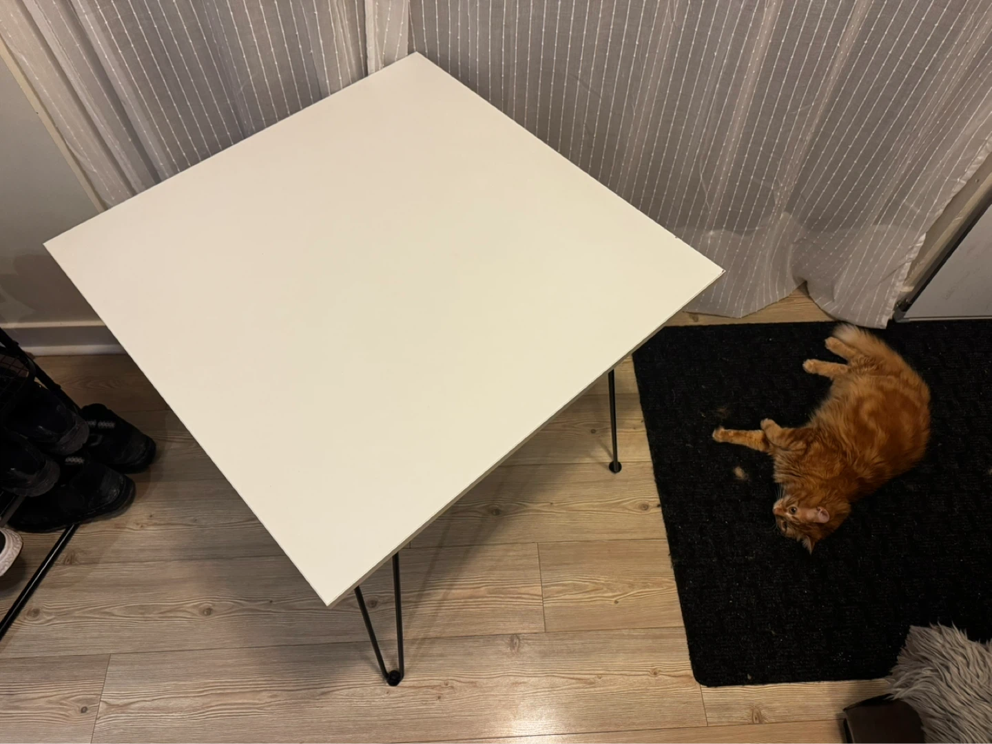 White Square Table with Black Hairpin Legs - photo 2