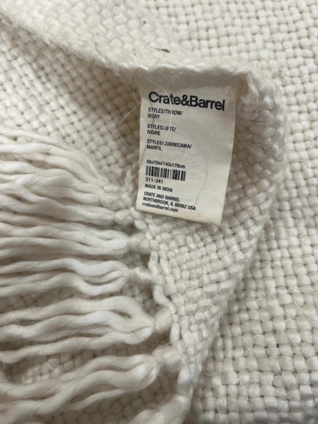 Crate & Barrel Ivory Throw Blanket 55"x70" - photo 2