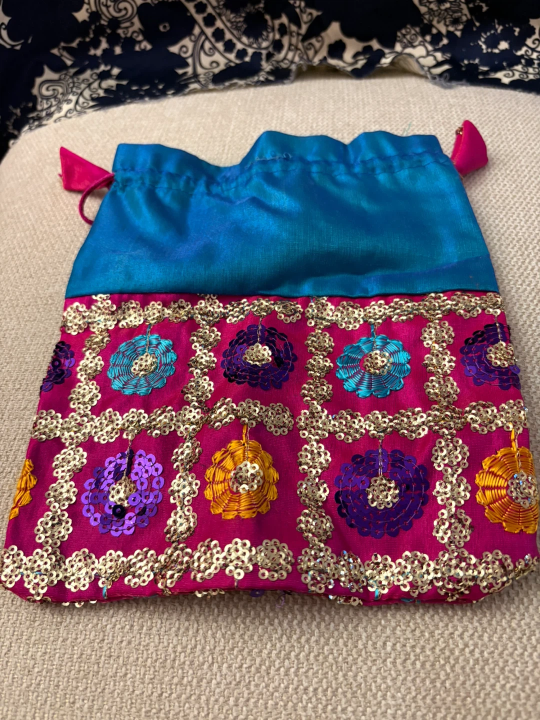 Embellished Drawstring Pouch Bag