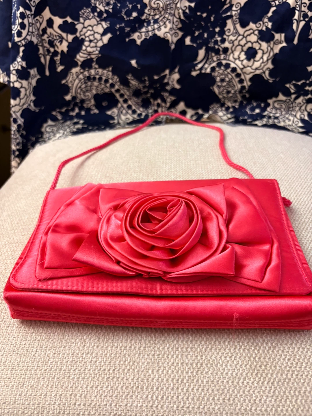 Red Satin Clutch with Rose Embellishment - photo 3