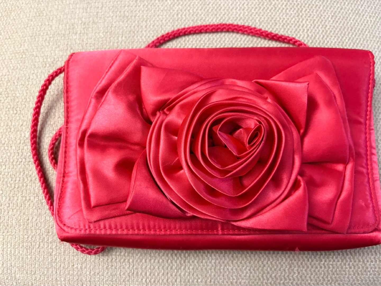 Red Satin Clutch with Rose Embellishment
