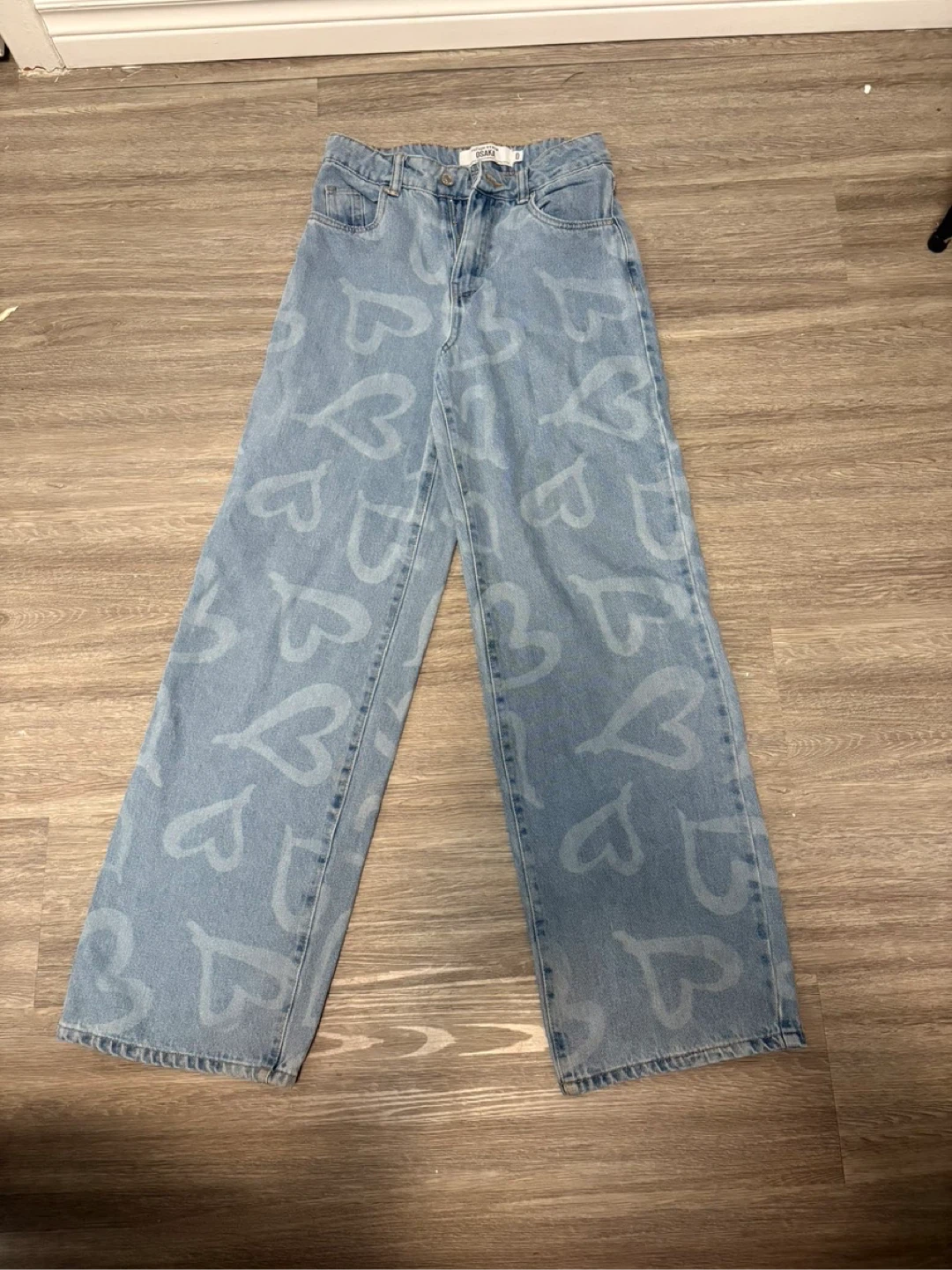 Osaka Heart Print Wide Leg Jeans
