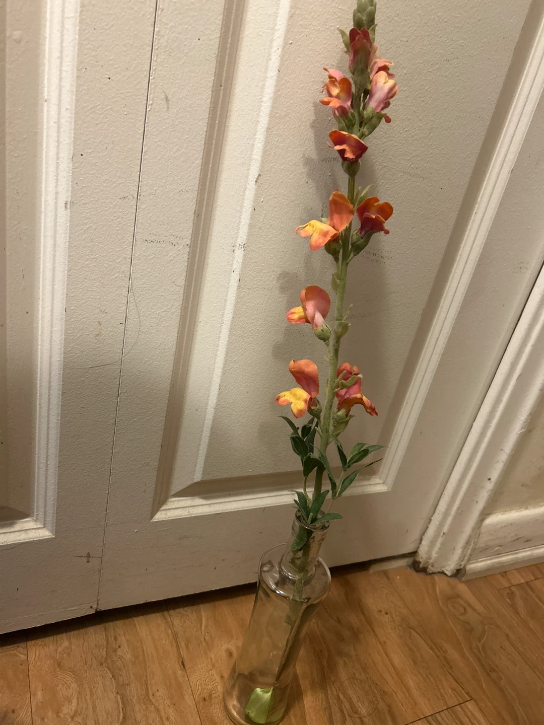 Artificial Snapdragons in Glass Vase