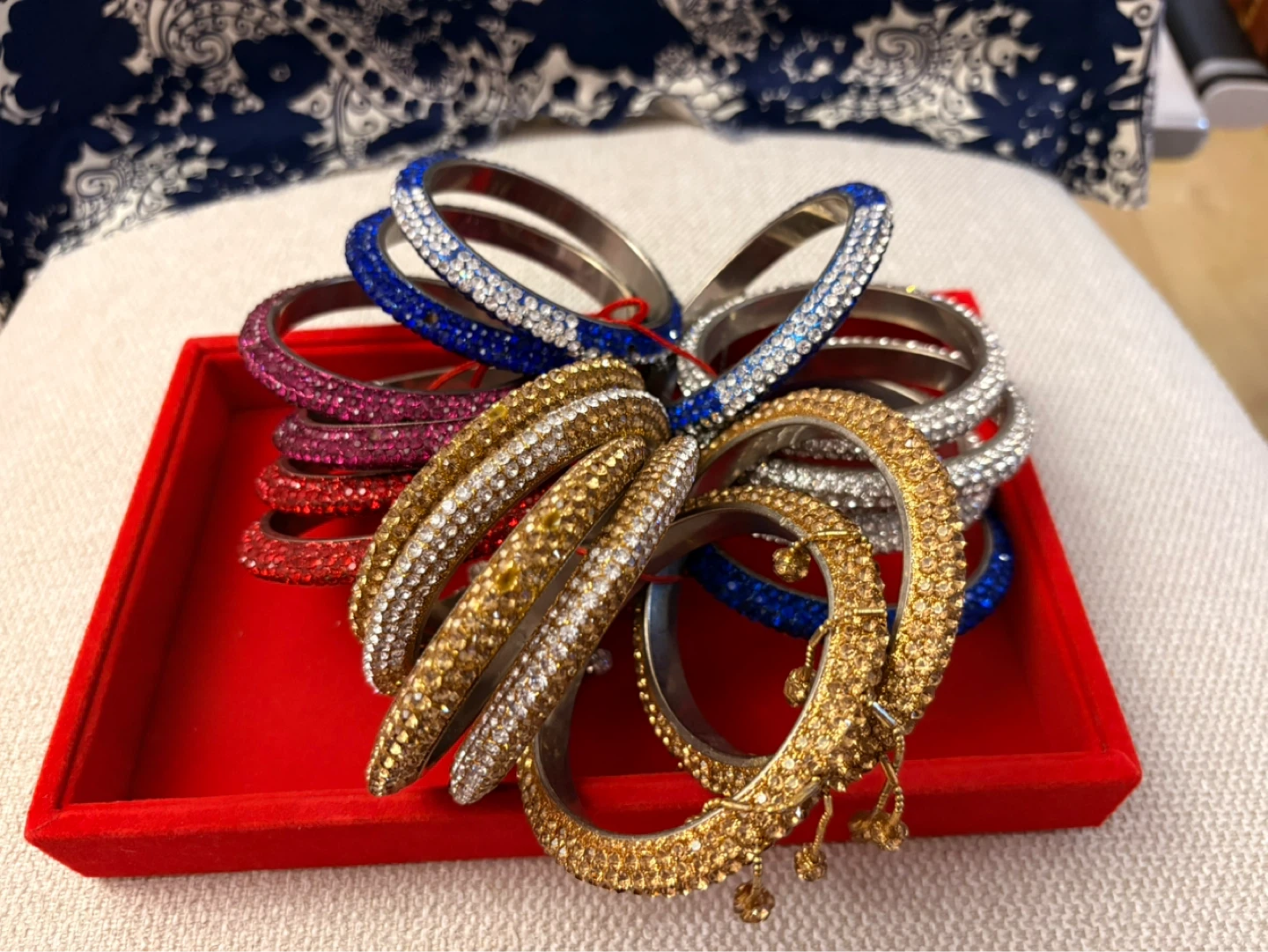 Set of 8 Bejeweled Bangles - Gold, Silver, Blue, Red, Pink - photo 2
