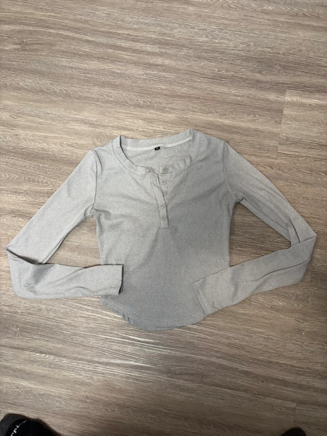 Grey Ribbed Long Sleeve Henley Crop Top