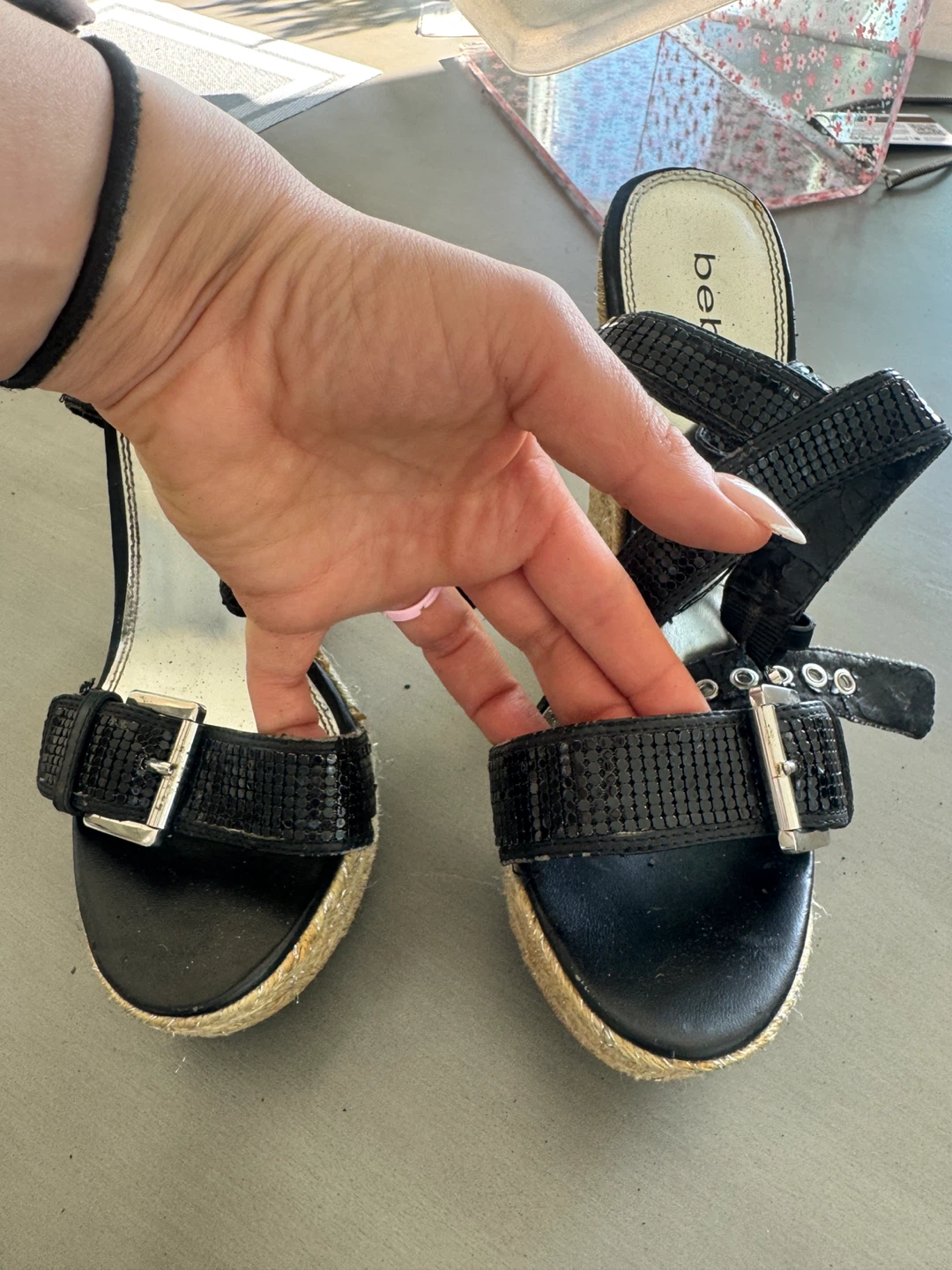 🌱  Bebe Black Espadrille Wedge Sandals - photo 5