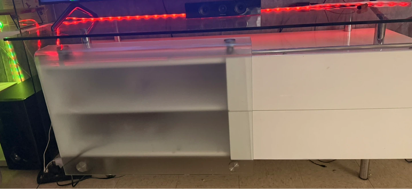 Glass Top TV Stand with White Drawers - photo 2
