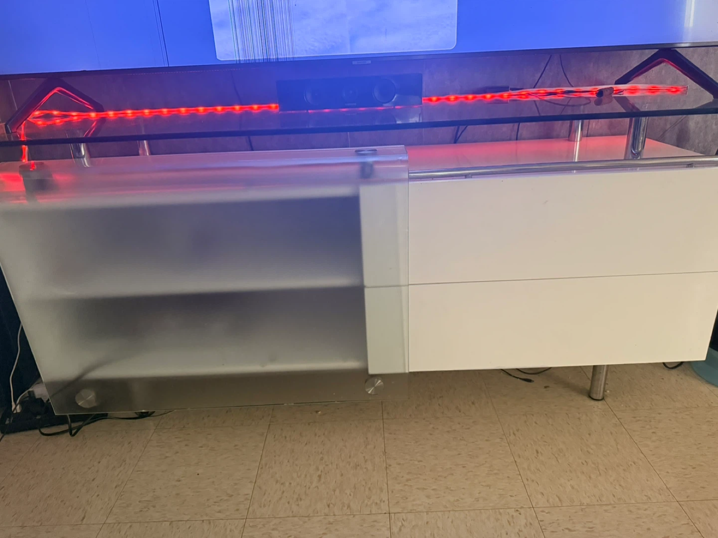 Glass Top TV Stand with White Drawers