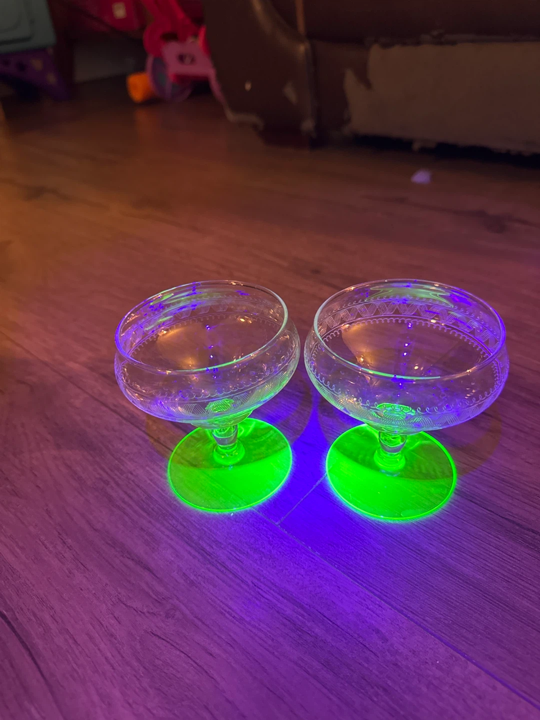 Vintage Uranium Glass Coupe Glasses (Set of 2)