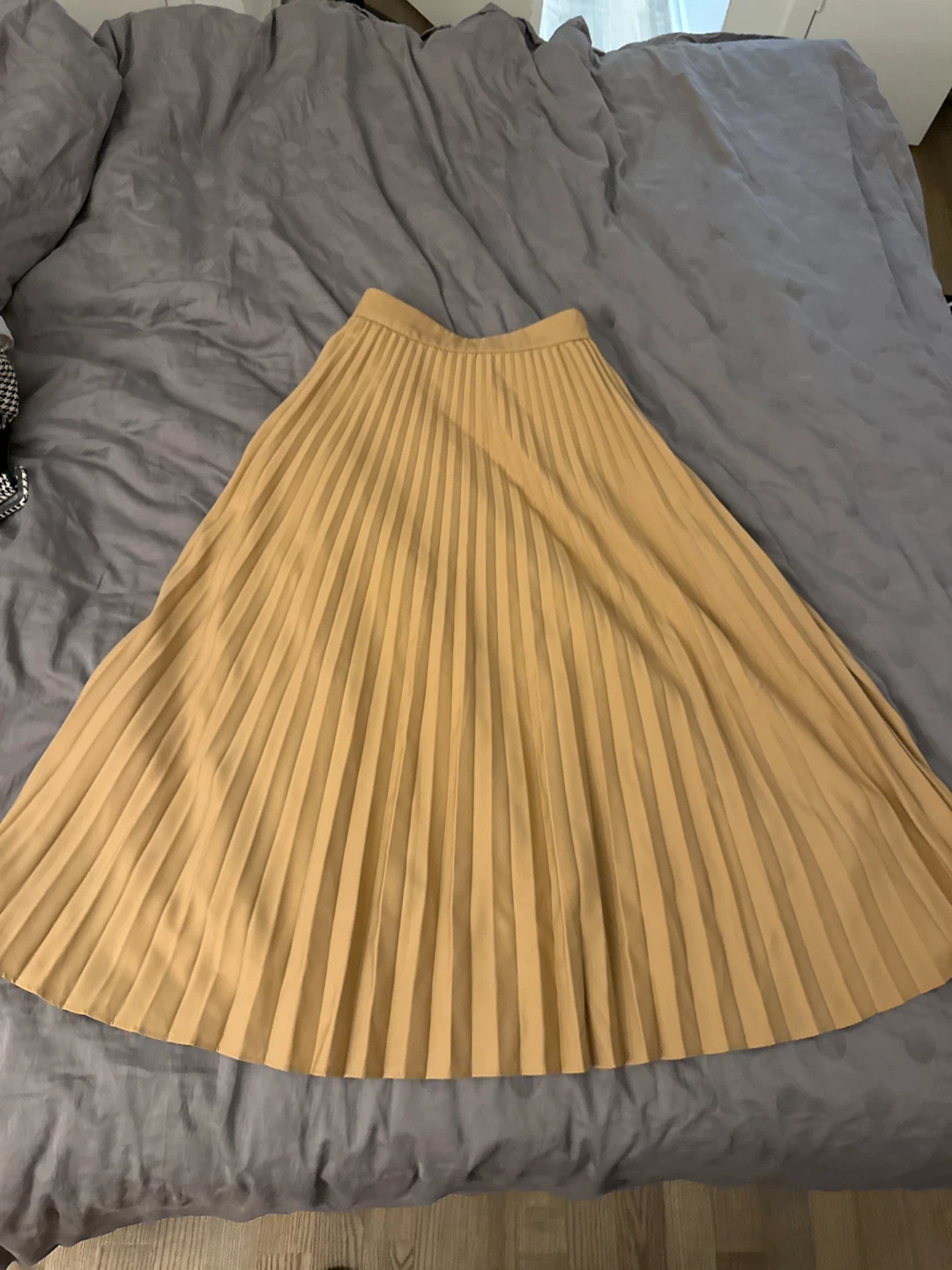 Beige Pleated Midi Skirt