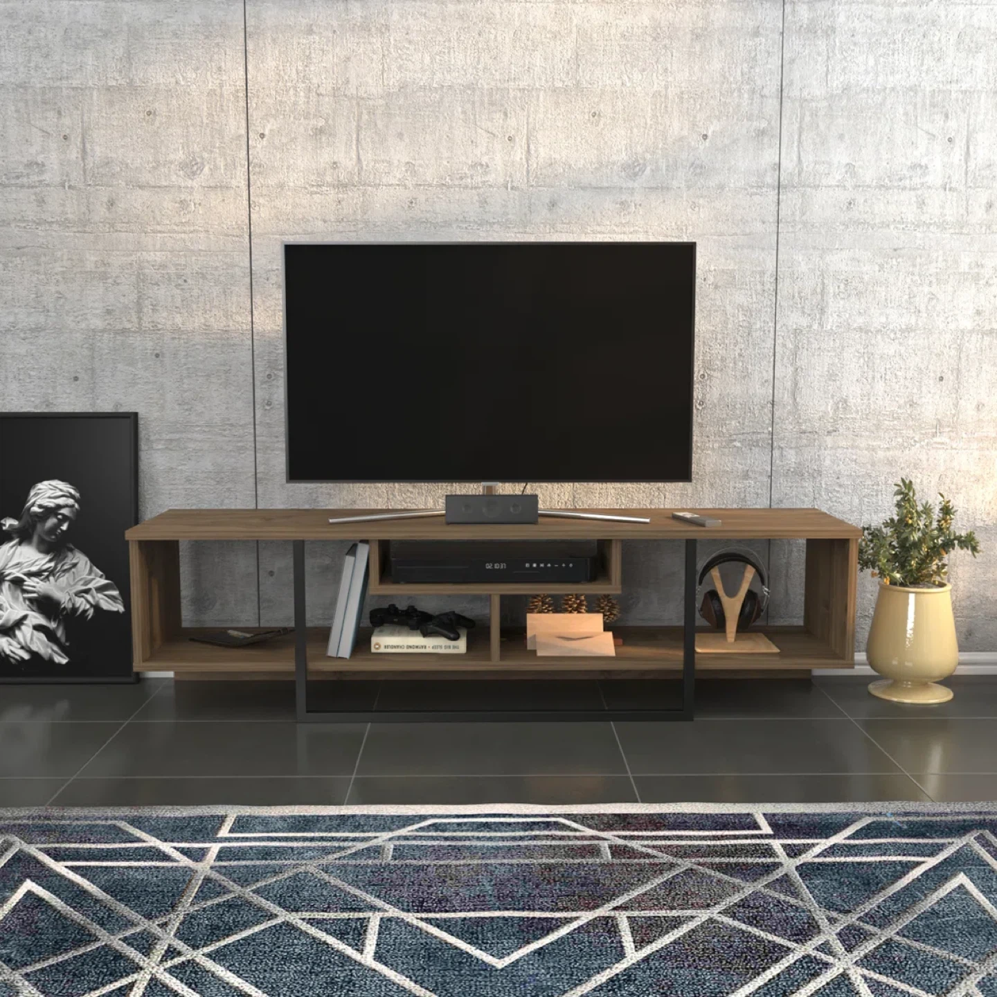 Modern Walnut TV Stand for TVs up to 65”