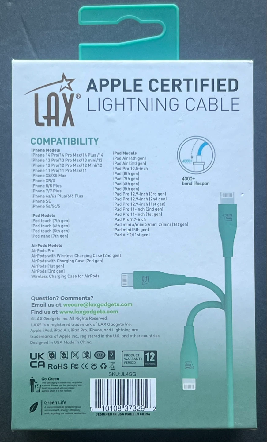 LAX Apple Certified Lightning Cable - 4ft - Teal - photo 2