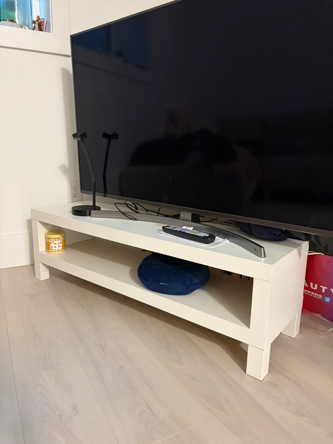 White TV Stand with Shelf - photo 2