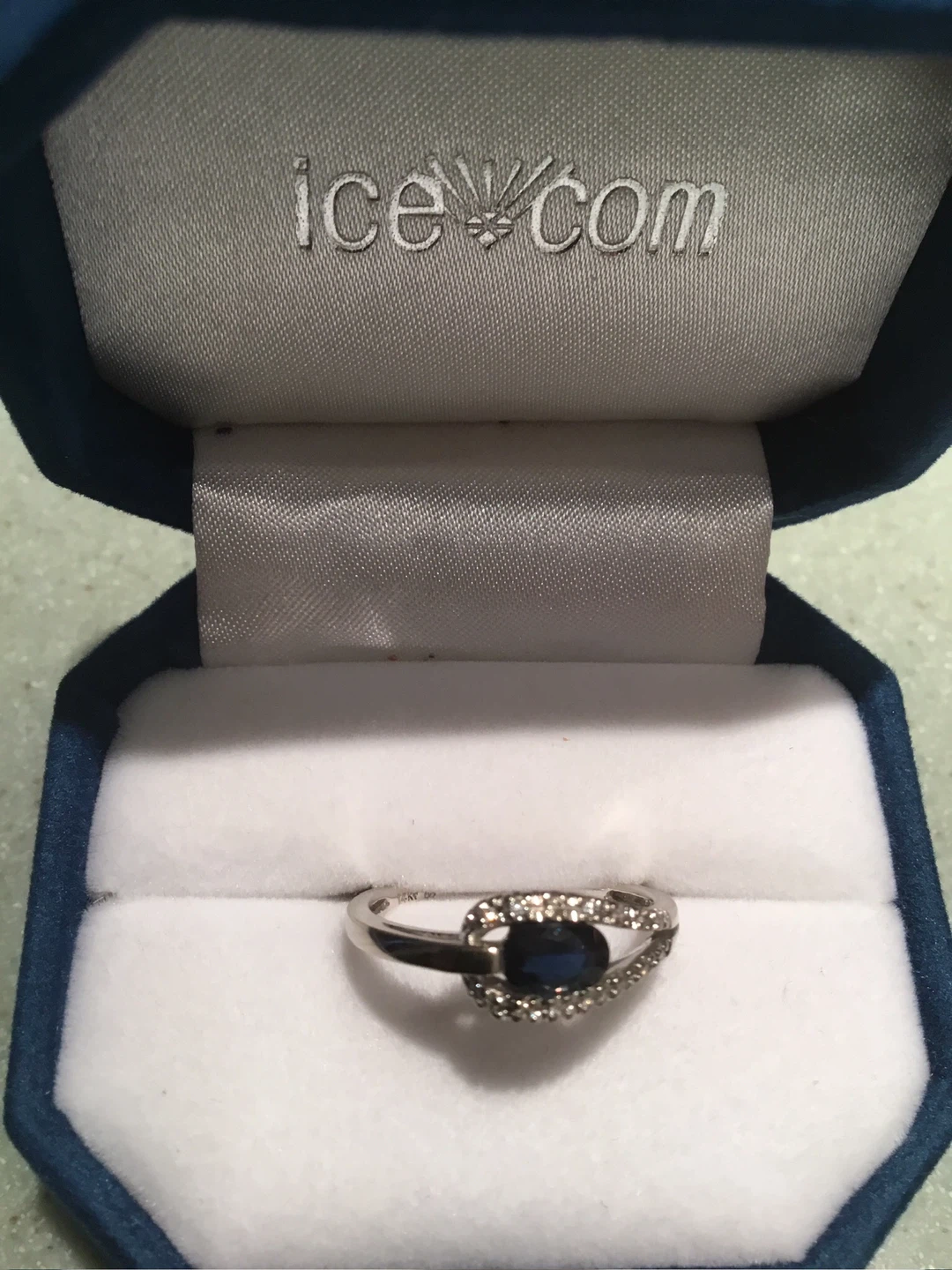 Ice.com 14k White Gold Sapphire and Diamond Ring Size 7.25