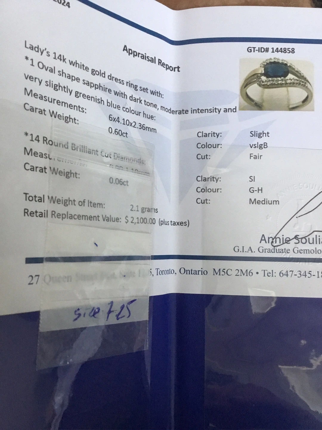 Ice.com 14k White Gold Sapphire and Diamond Ring Size 7.25 - photo 3