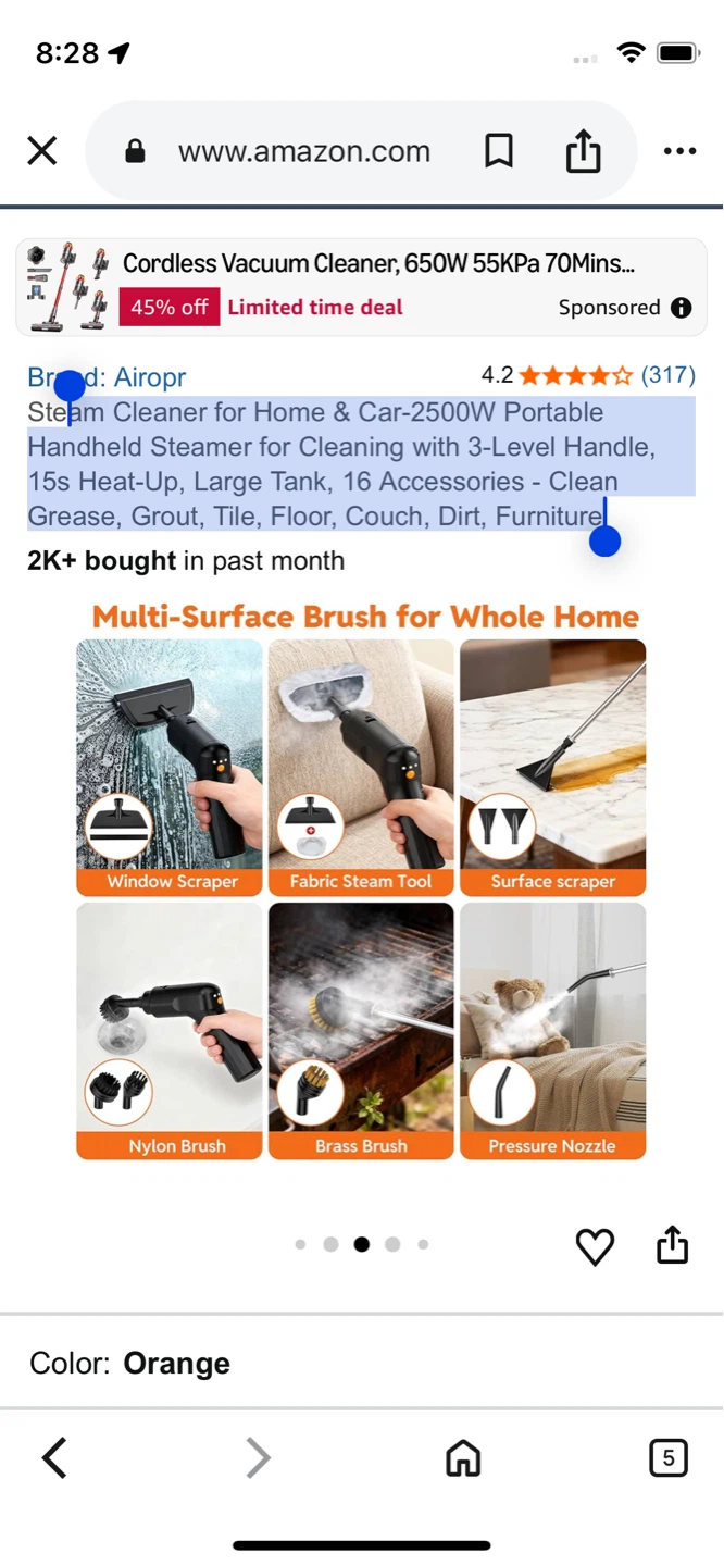 Airopr handheld steam cleaner, orange - photo 3