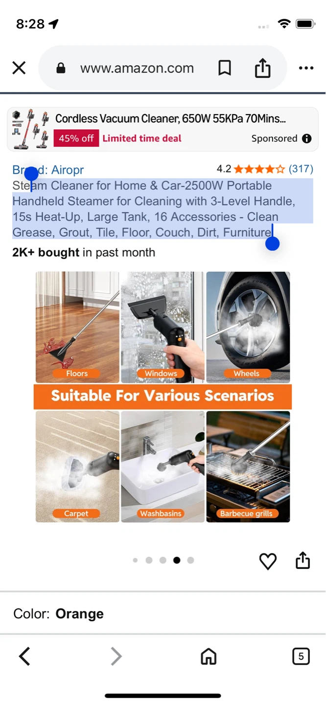 Airopr handheld steam cleaner, orange - photo 5