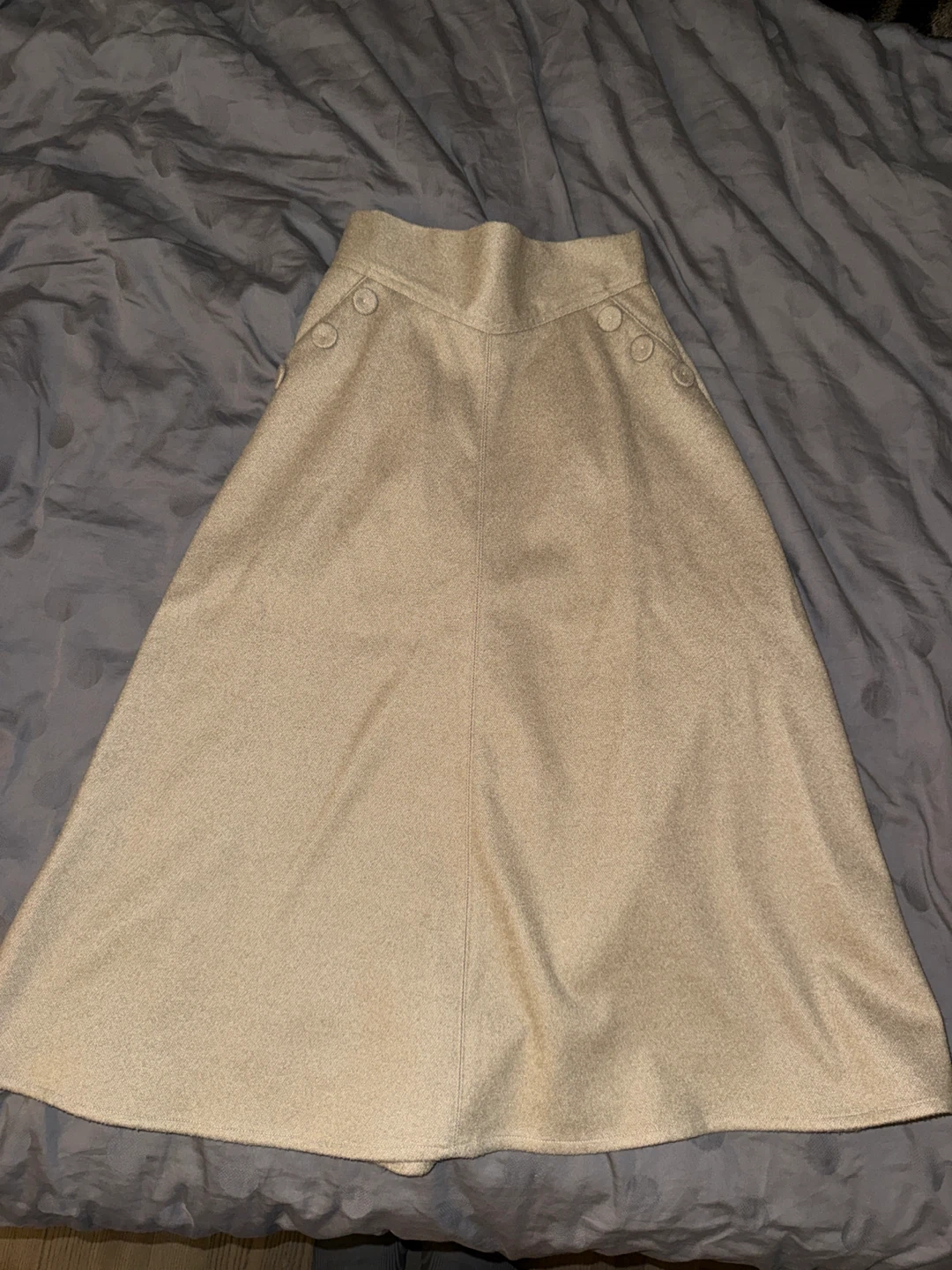 Tan A-Line Midi Skirt with Button Details - Size S