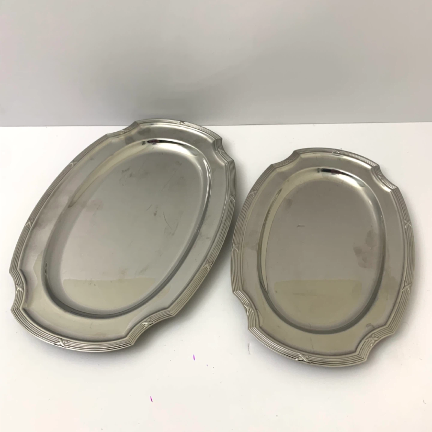 Serving Trays Set 2 Metal Silver Tone Platters Kitchen Decor