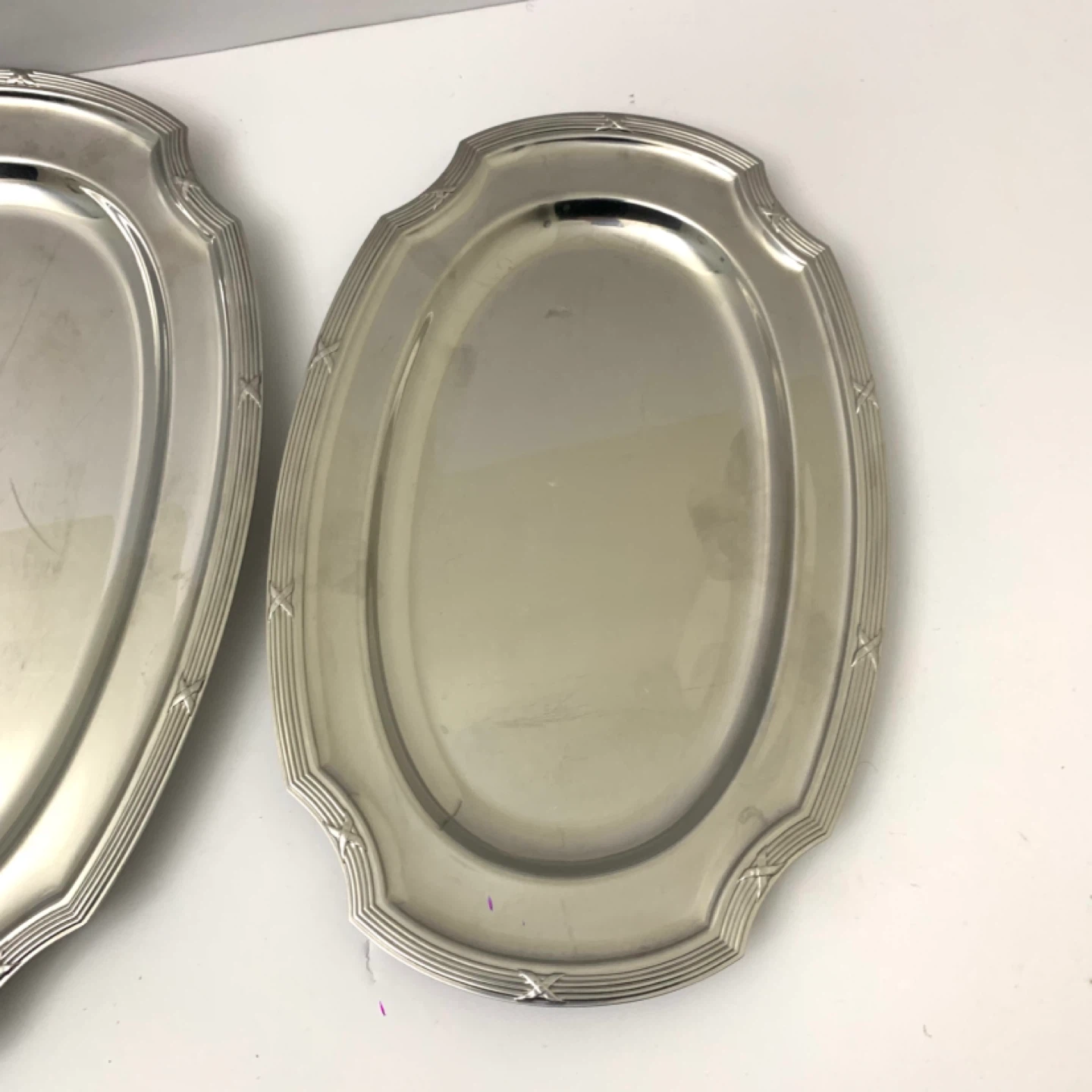 Serving Trays Set 2 Metal Silver Tone Platters Kitchen Decor - photo 2