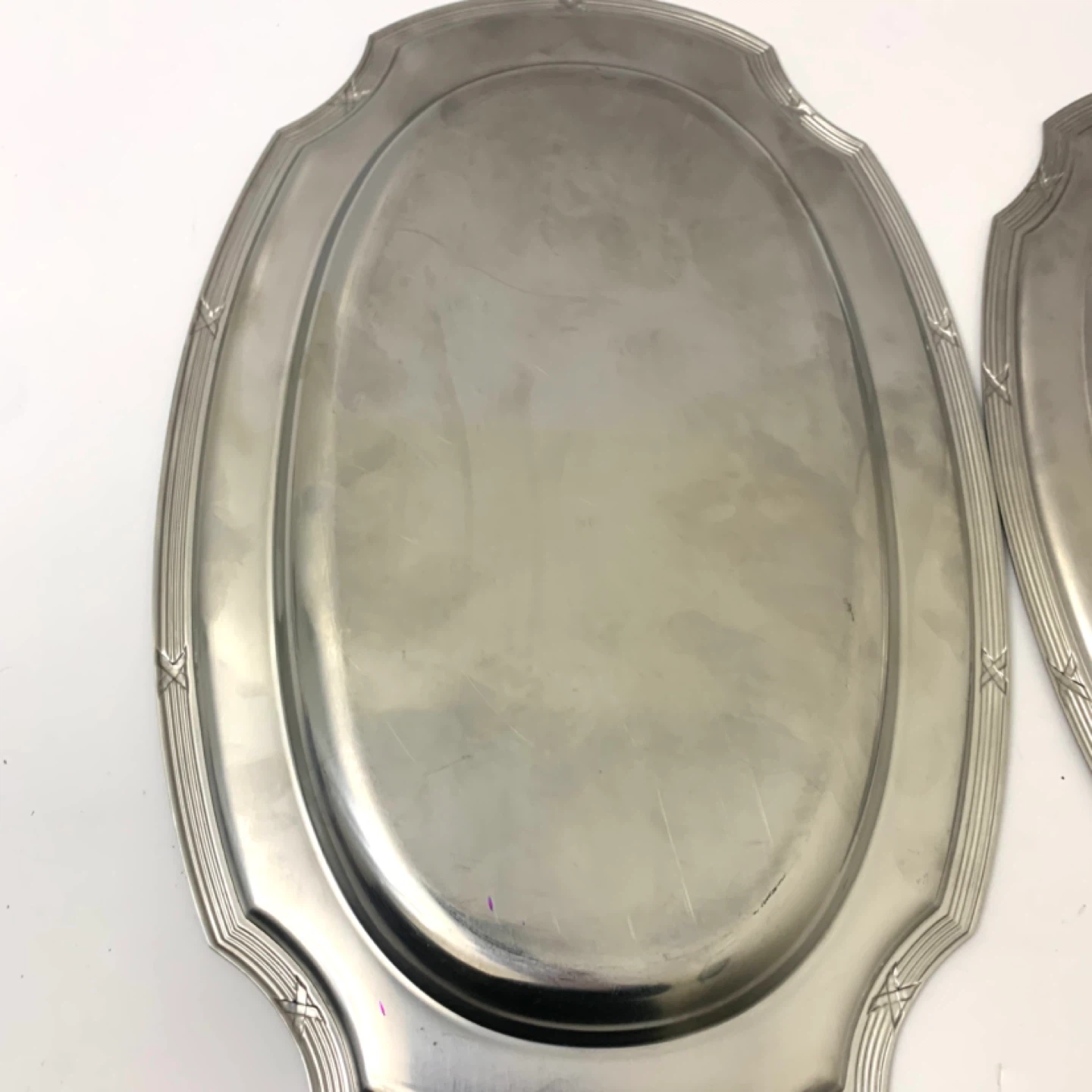 Serving Trays Set 2 Metal Silver Tone Platters Kitchen Decor - photo 5