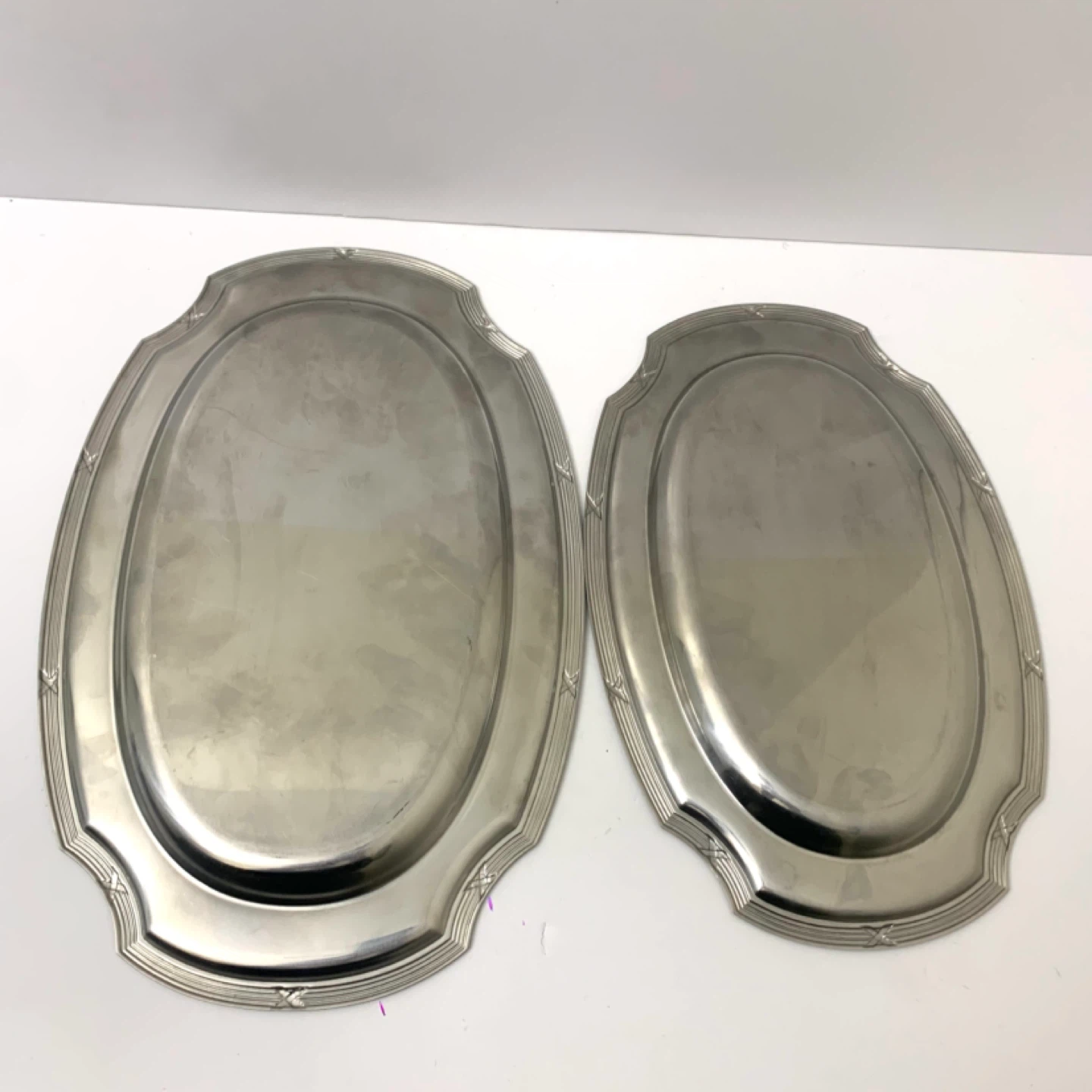 Serving Trays Set 2 Metal Silver Tone Platters Kitchen Decor - photo 4