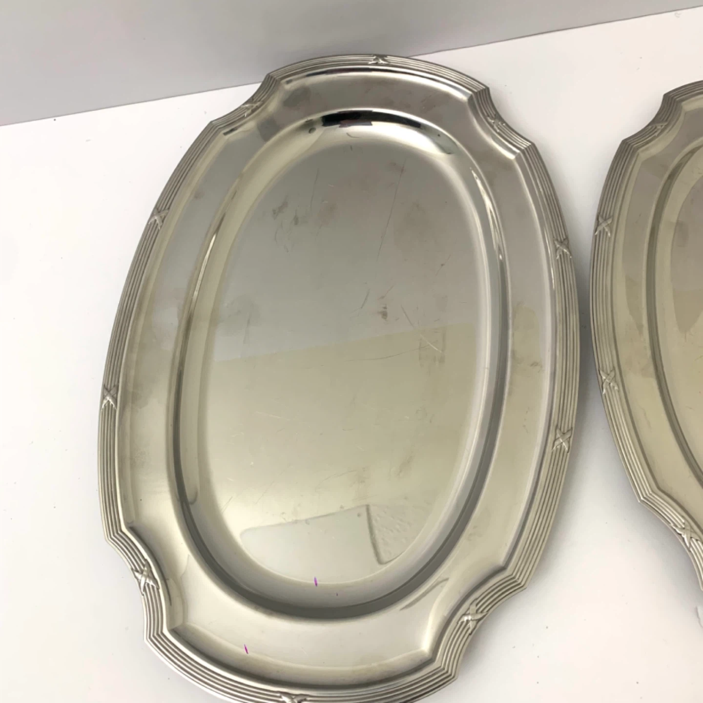 Serving Trays Set 2 Metal Silver Tone Platters Kitchen Decor - photo 3